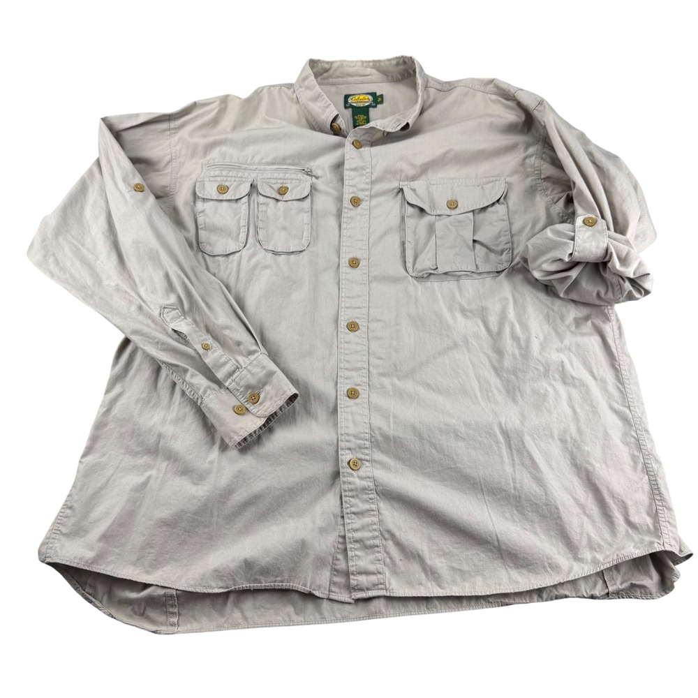 Cabelas Outdoor Gear Mens XL Khaki Cotton Fishing Hiking Utility Shirt Vent Back - Picture 12 of 16